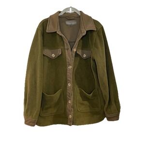 Blank NYC Barn Chore Fleece Shacket Women Size M Army Green Brown Utility Soft
